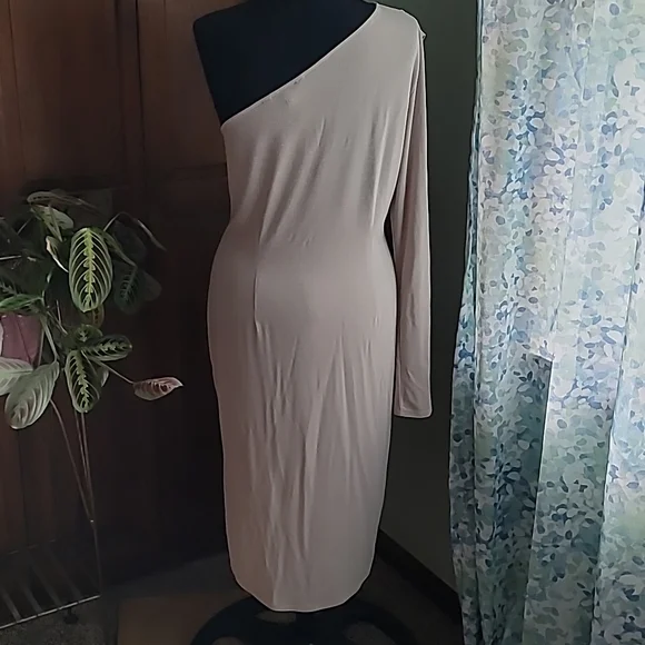 BCBG Maxazria Jolee lg one shoulder champagne colored sparkle women party dress - Picture 2 of 5